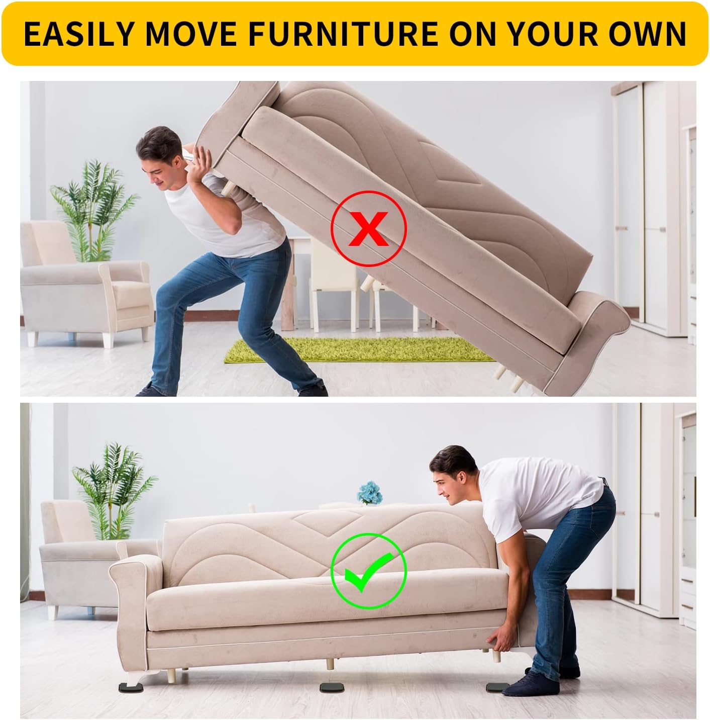 new space 3 Inch Furniture Sliders, 12pcs Sliders for Moving Furniture, Heavy-Duty Furniture Movers Sliders for Carpet, Couch Sliders Protect Carpet Surface and Easily Move Furniture.