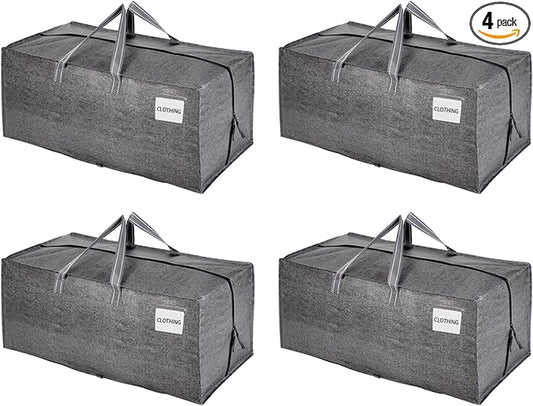 VENO 4 Pack Moving Bags w/Backpack Straps, Heavy Duty, Moving Boxes Alternative, Packing Supplies, Large Storage Totes for Dorm Room Essentials with Zipper for Clothes (Gray, 4 Pack)
