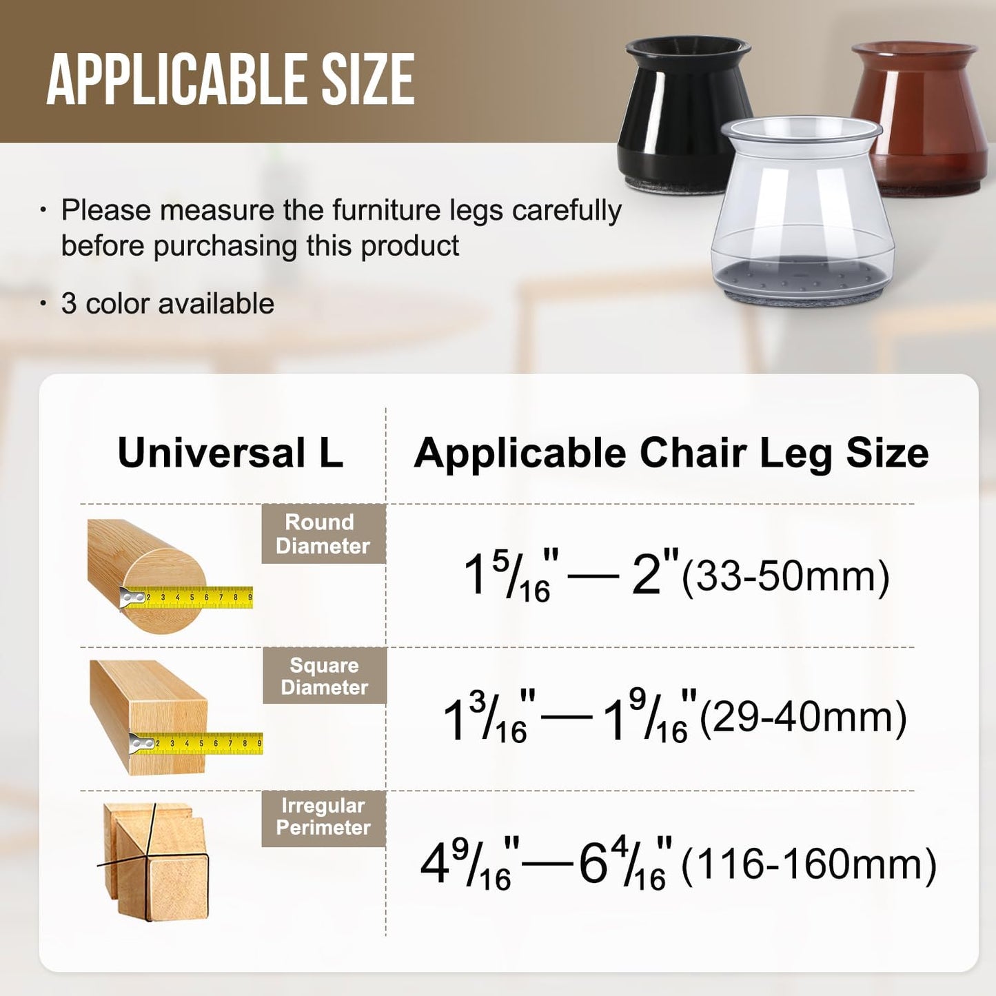 BUMACO Chair Leg Floor Protectors Chair Leg Protectors for Hardwood Floors Silicone Pads Covers to Protect Floors Black-40 Pcs Universal L (1-5/16" to 2")