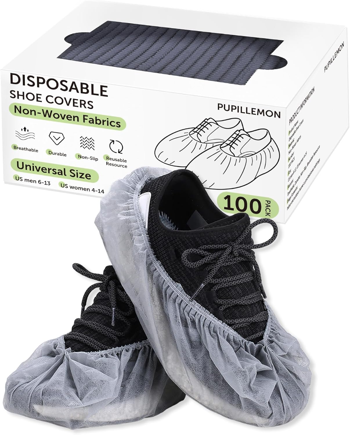100Pcs(50 Pairs) Non-Woven Shoe Covers Disposable Non Slip for Indoors, Breathable | Durable | Boot Covers, Fits Up to Size 13 US Men (Gray)