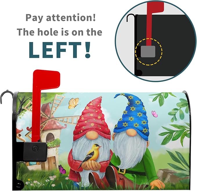 Sweet Gnome Mailbox Covers Magnetic Spring Gnomes Decorative Mailboxes Wraps Post Letter Box Cover Standard Large Size 25.5 x 21 Inch for Outdoor Garden Yard Home Decor Outside