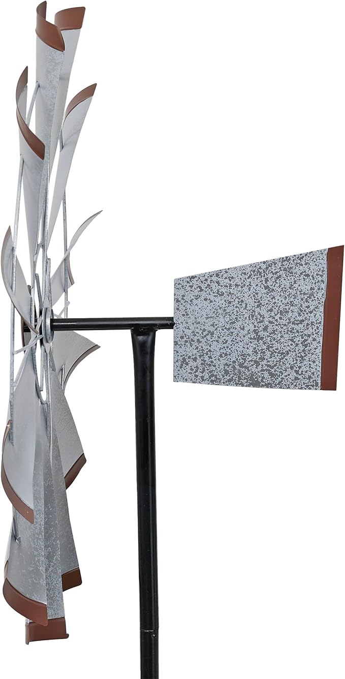 Alpine Corporation SLL2652SL 85" Metal Windmill Garden Stake, Large Outdoor Wind Spinner for Yard, Lawn, Patio, or Garden with Durable Iron Construction, Silver