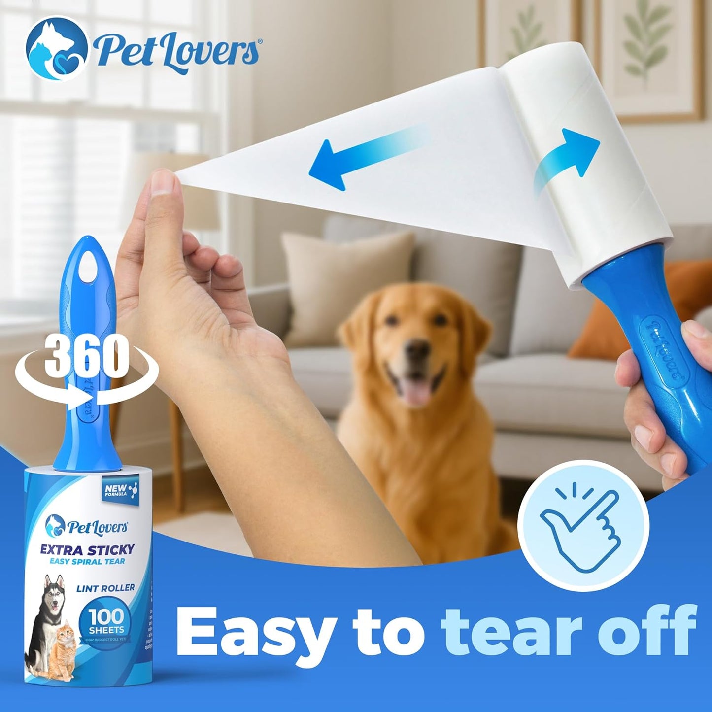 PetLovers Extra Sticky Lint Roller Ultimate Value Set 400 Sheets for Pet Hair Removal, Dog and Cat Lint Remover 4 Pack