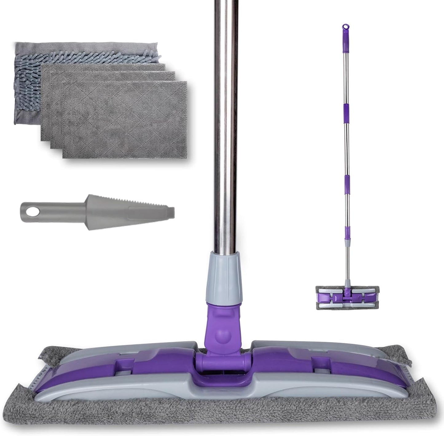 ITTAHO Microfiber Flat Mop Floor Cleaning System,Wet & Dry Dust Mopping with Stainless Steel Telescopic Handle,4 Reusable Mop Pads , Mops for Home,Laminate,Tile,Hardwoods Cleaning (Purple)