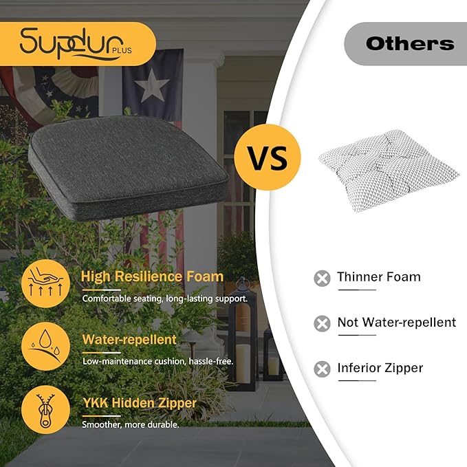 Outdoor Round Corner Seat Cushion, 17"x16"x2", Set of 4, Non Slip Seat Cushion Pads with Removable Cover for Patio Furniture, Garden Yard Lawn, Charcoal Gray