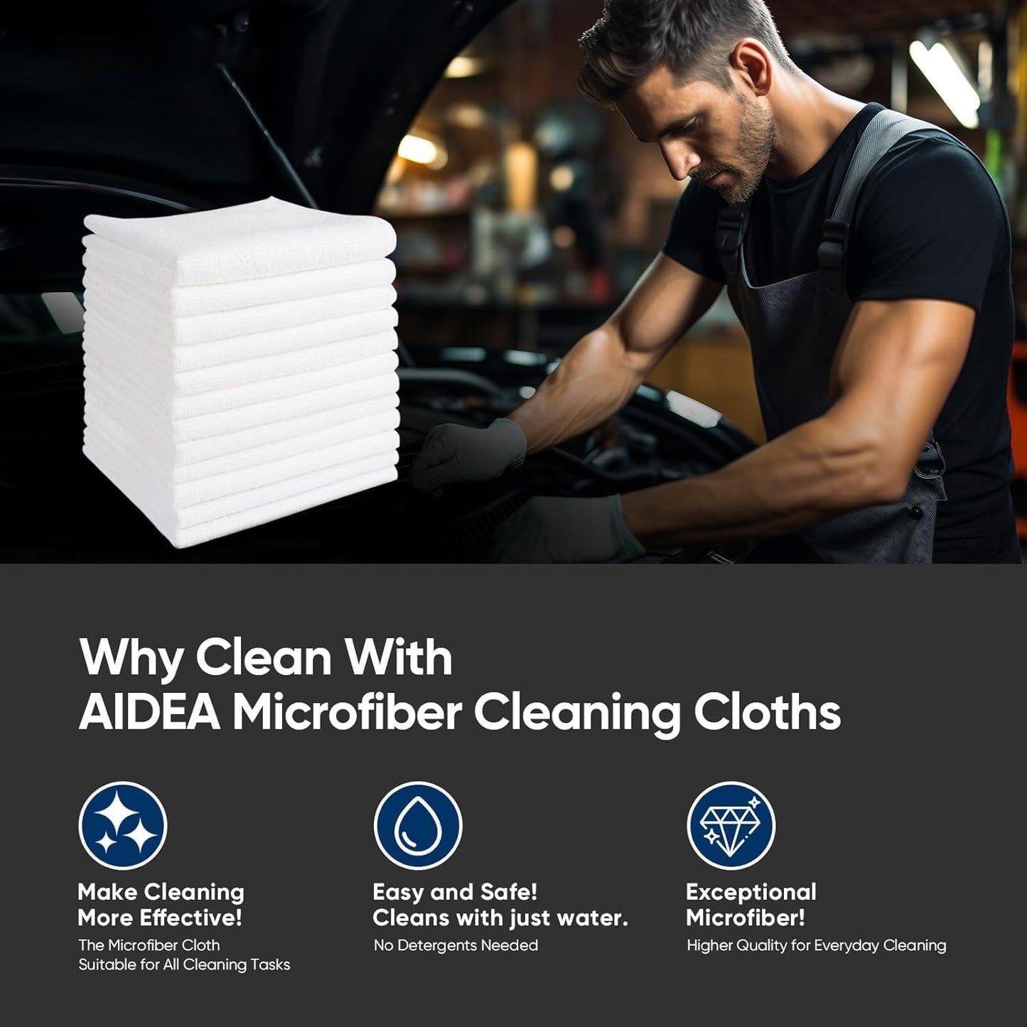 AIDEA Microfiber Cleaning Cloth White-100PK, Absorbent Cleaning Rags, Commercial Shop Rags Lint-Free, Scratch-Free, White Microfiber Towels for Cars, Kitchen Towels White 11.5 in.x 11.5 in.