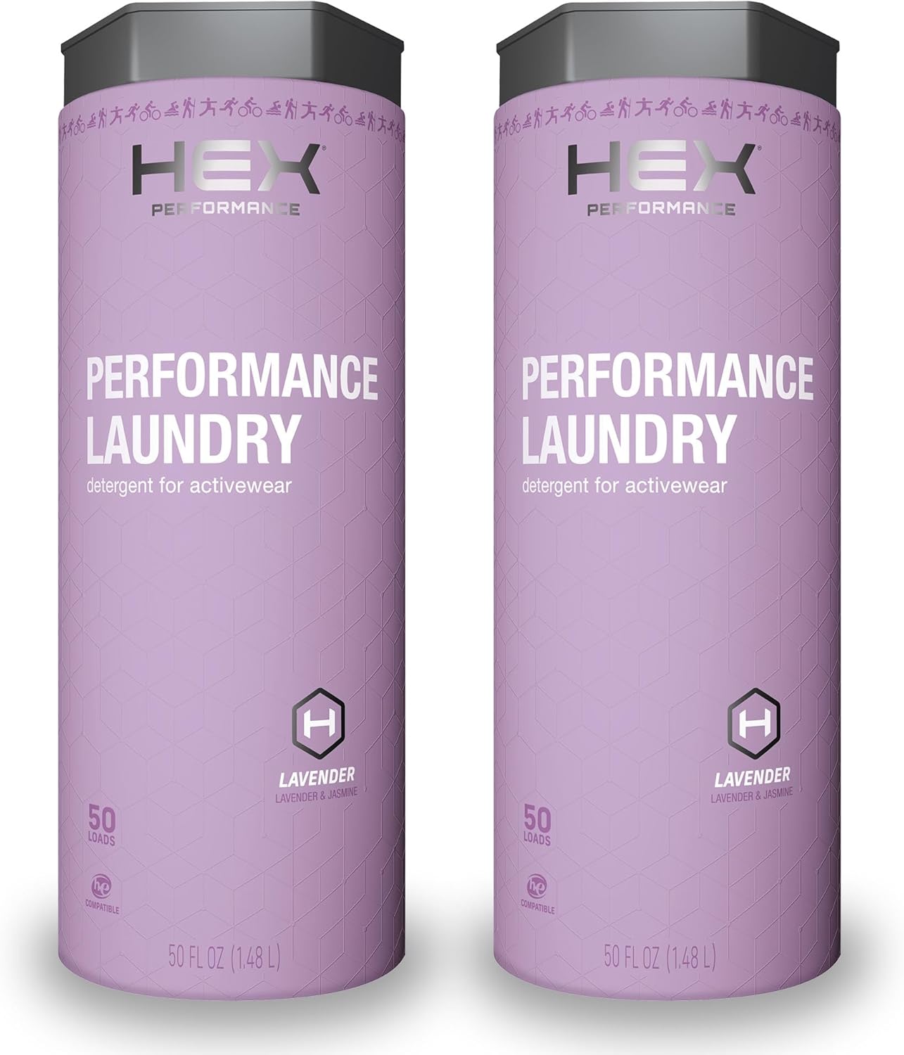 HEX Performance Laundry Detergent, Lavender, 100 Loads (Pack of 2) - Designed for Activewear, Eco-Friendly, Concentrated Formula