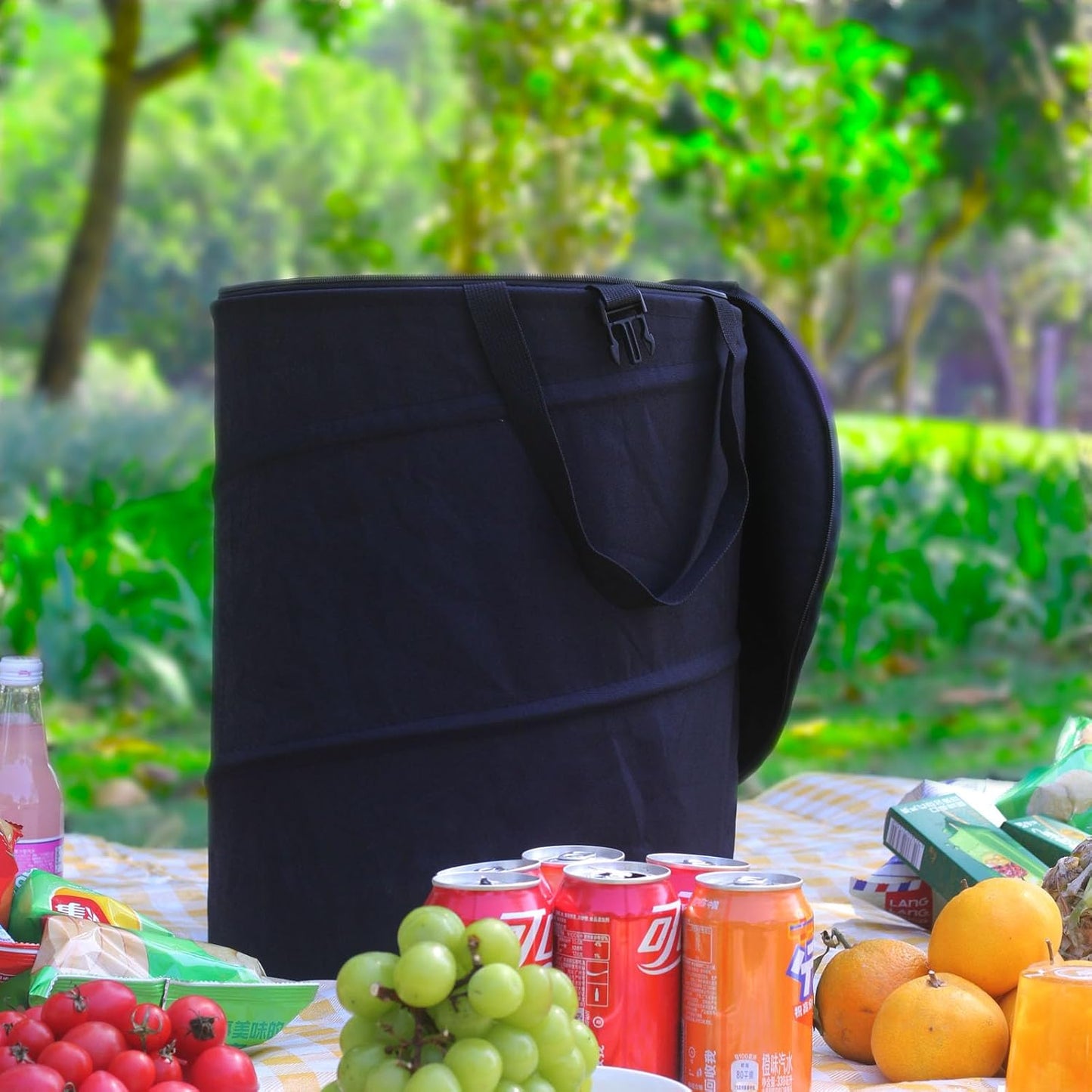 Collapsible Trash can with lid,Foldable Camping Trash can,Pop-up Trash can with lid,Outdoor Trash can with lid,Clothes and Toys Recycle bin,Thickened, Solid, Durable,Attached Hook (Black)