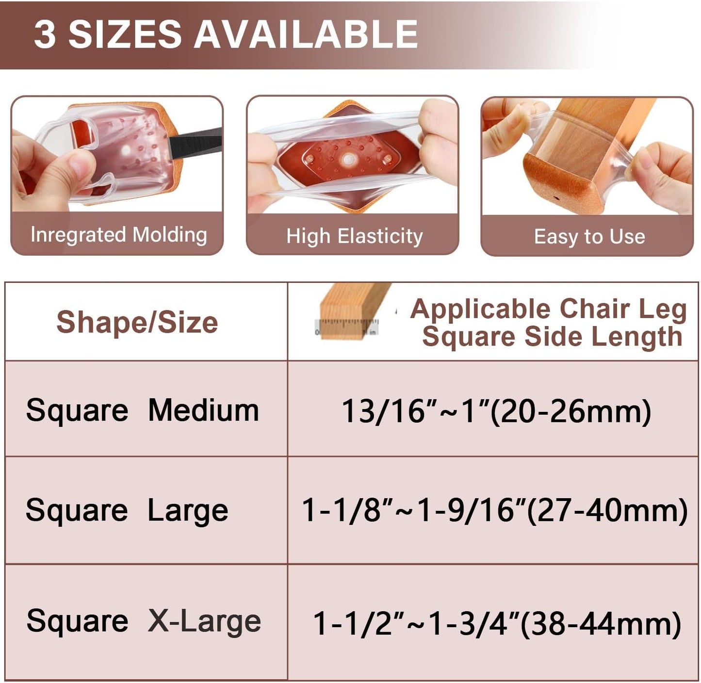 Chair Leg Floor Protectors Square Chair Leg Protectors for Hardwood Floors Silicone Caps Felt Strengthen Bottom Protection Anti-Scratch Reduce Noise 32 Pack Clear Square M Fit:13/16" to 1" (20-26mm)