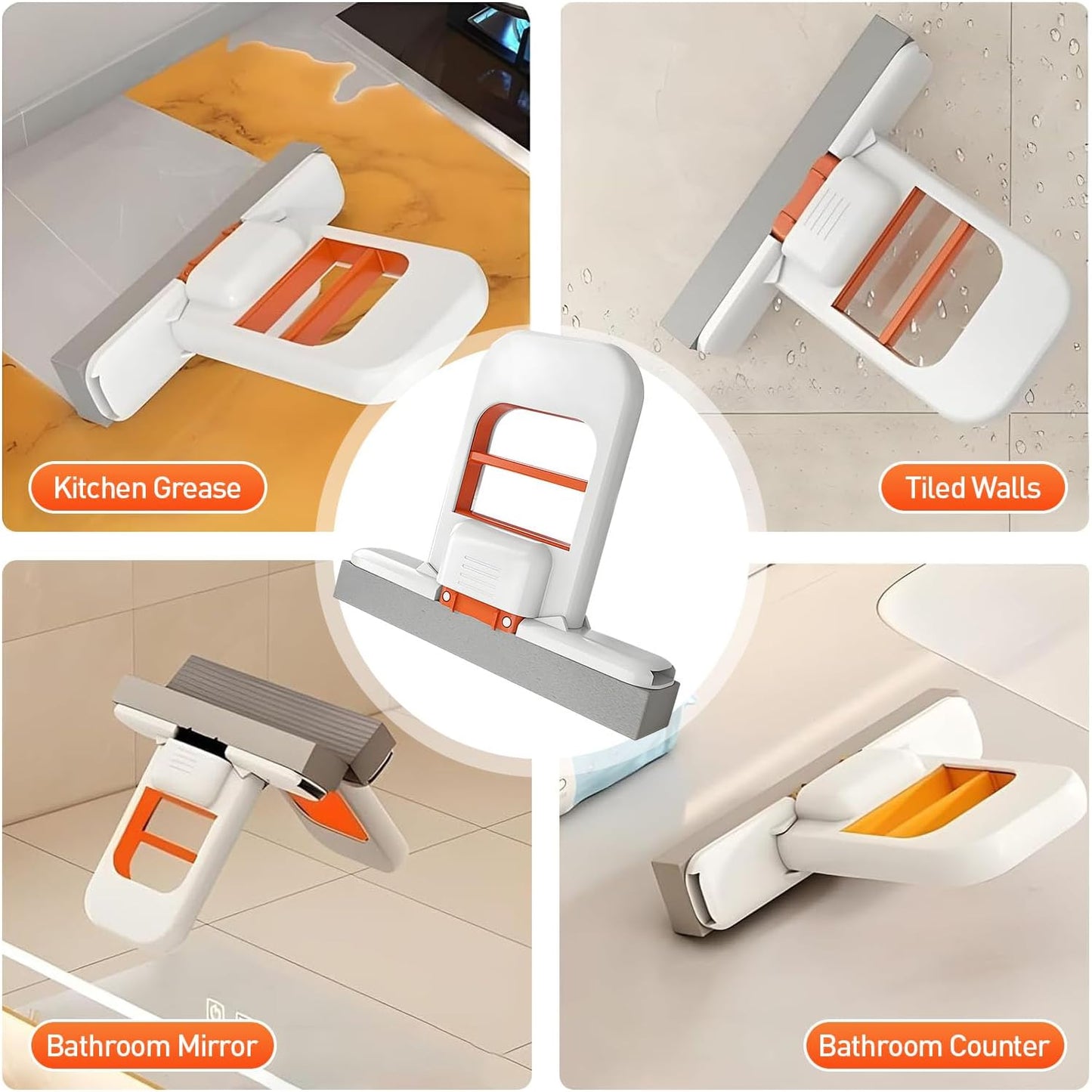 Mini Foldable Desktop Mop, 2026 New Portable Cleaning Sponge Mop for Wet and Dry, Mini Portable Self-Squeeze Small Mop for Bathroom, Kitchen, Desktop (Orange)