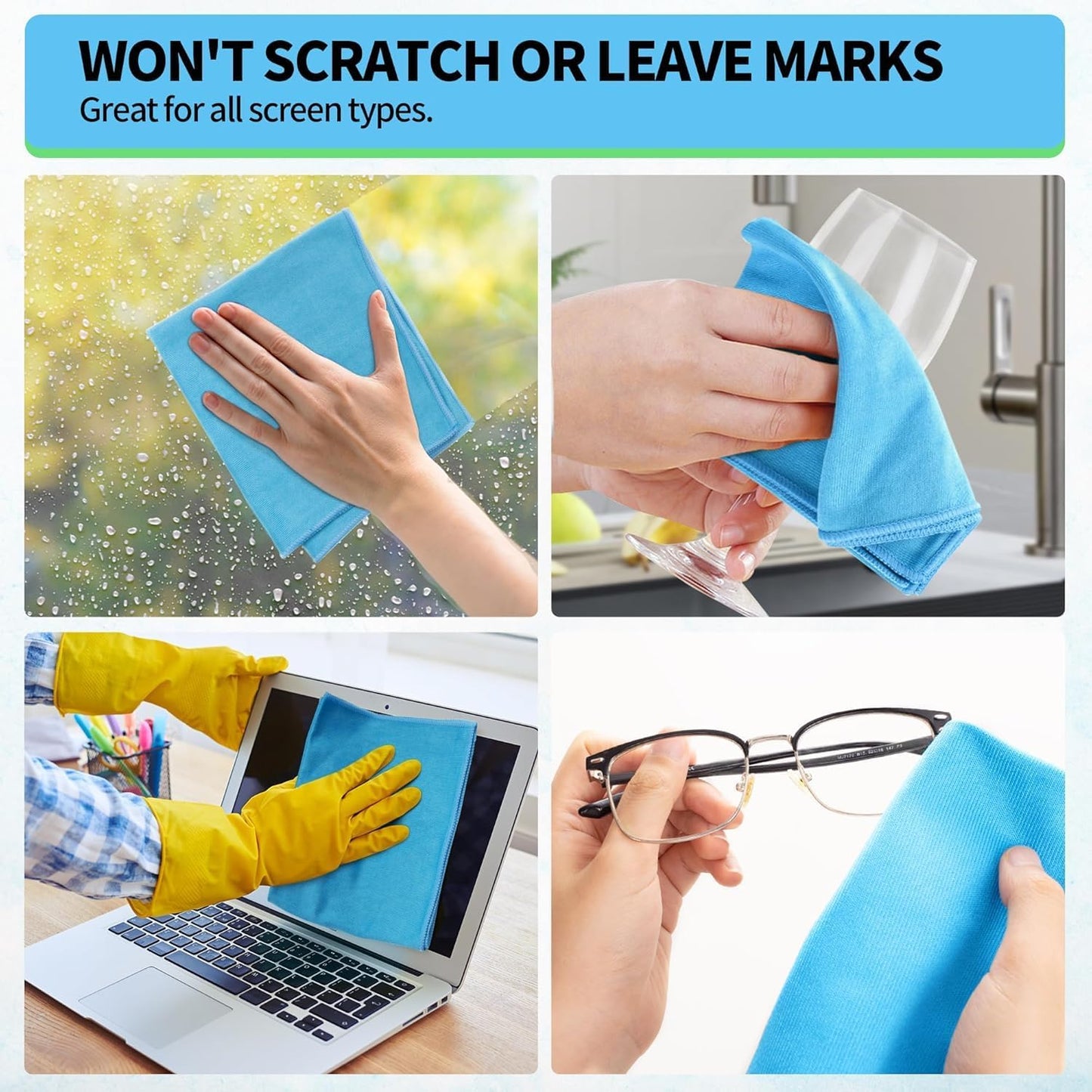 HOMERHYME Microfiber Glass Cleaning Cloth, 6 Pack Window Glass Cleaning Rags, Reusable Lint-Free Streak Free Polishing Cloth Wipes for Stainless Steel, Eyeglasses, Mirrors, Screens & Lenses,16"x14"