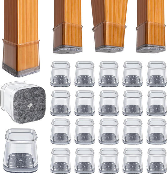 BUMACO Chair Leg Floor Protectors Square Chair Leg Protectors for Hardwood Floors Silicone Pads Covers to Protect Floors Clear-20 Pcs Square L (1-1/16" to 1-5/8")