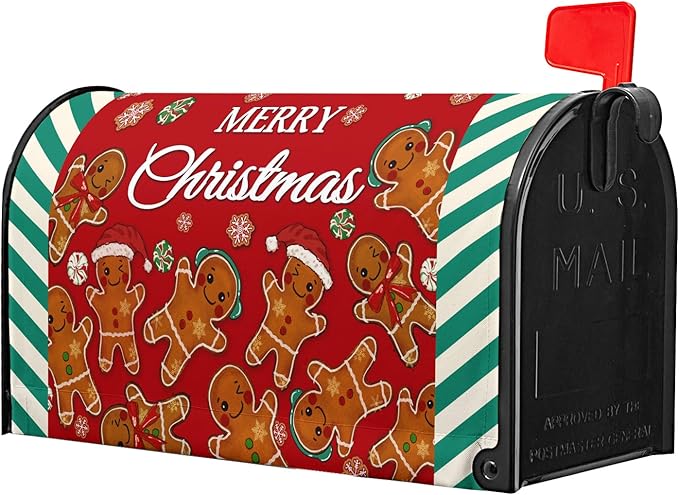 Xmas Gingerbread Man Mailbox Covers Magnetic Standard Size 21" X 18" Merry Christma Red Letter Post Wraps Winter Holiday Funny Decorative Holiday Postbox Covers for Home Outdoor Garden Yard