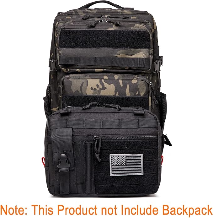 Tactical Molle Admin Pouch of Laser Cut Design,Medical EMT Organizer with Phone Pouch,EDC EMT Pack IFAK Tool Holder with US Patch (Large Black-Include Accessories)