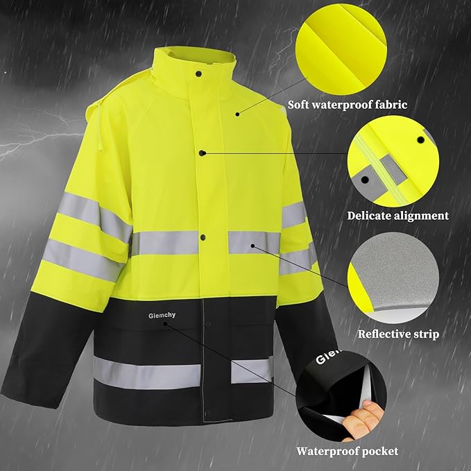 Rain Suit For Men & Women Waterproof Heavy Duty Rain Gear Reflective Jacket for Fishing Outdoor Work Raincoats