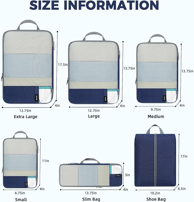 BAGAIL 6 Set/4 Set Lightweight Compression Packing Cubes for Travel, Anti-Tearing Expandable Organizer Bags for Suitcase