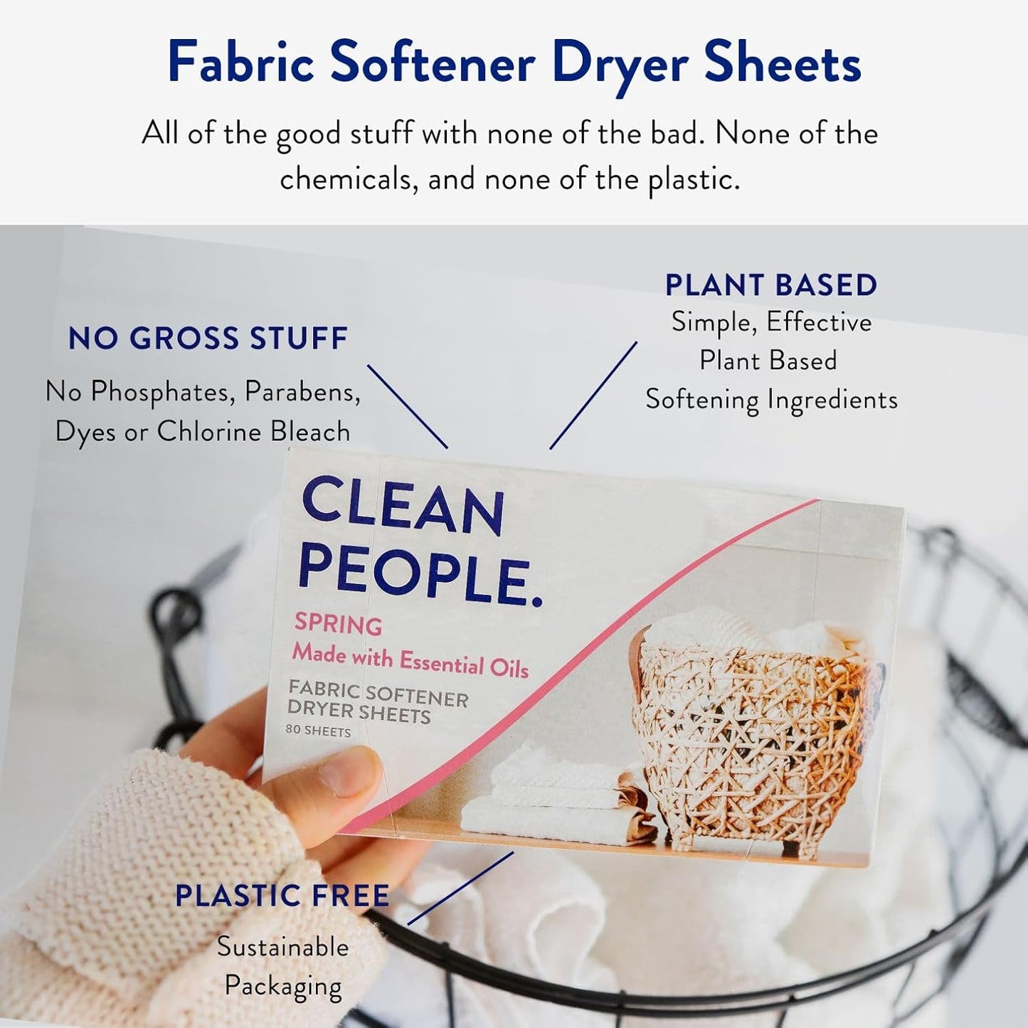The Clean People Fabric Softener Sheets - Dryer Sheets - Softens & Removes Static Cling - Vegan Laundry Softener, Essential Oils - Spring 360 Pack