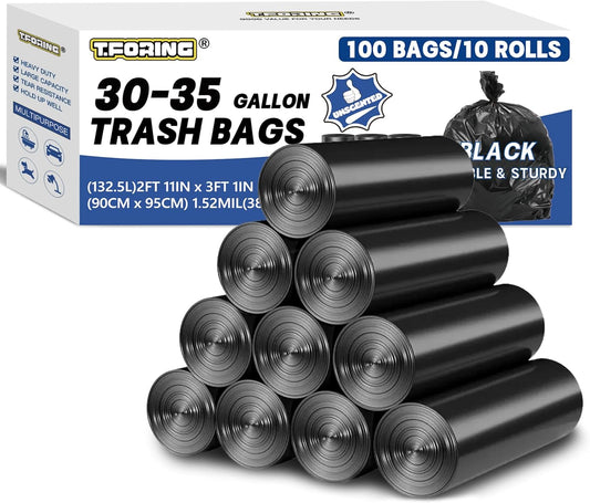 30-35 Gallon Trash Bags Heavy Duty 1.5 Mil - 35" x 37" 100 Count Large Black Garbage Bags 30+ Gallon Strong Plastic Trash Can Liners for Home Kitchen Commercial Lawn and Leaf