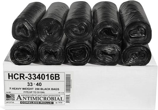 Aluf Plastics 33 Gallon Black Trash Bags (250 Count) - 33" x 40" - 16 Micron Equivalent High Density Value Garbage Bags for Bathroom, Office,Municipal(1 Pallet of 70 Cases, 17500 Bags Total)