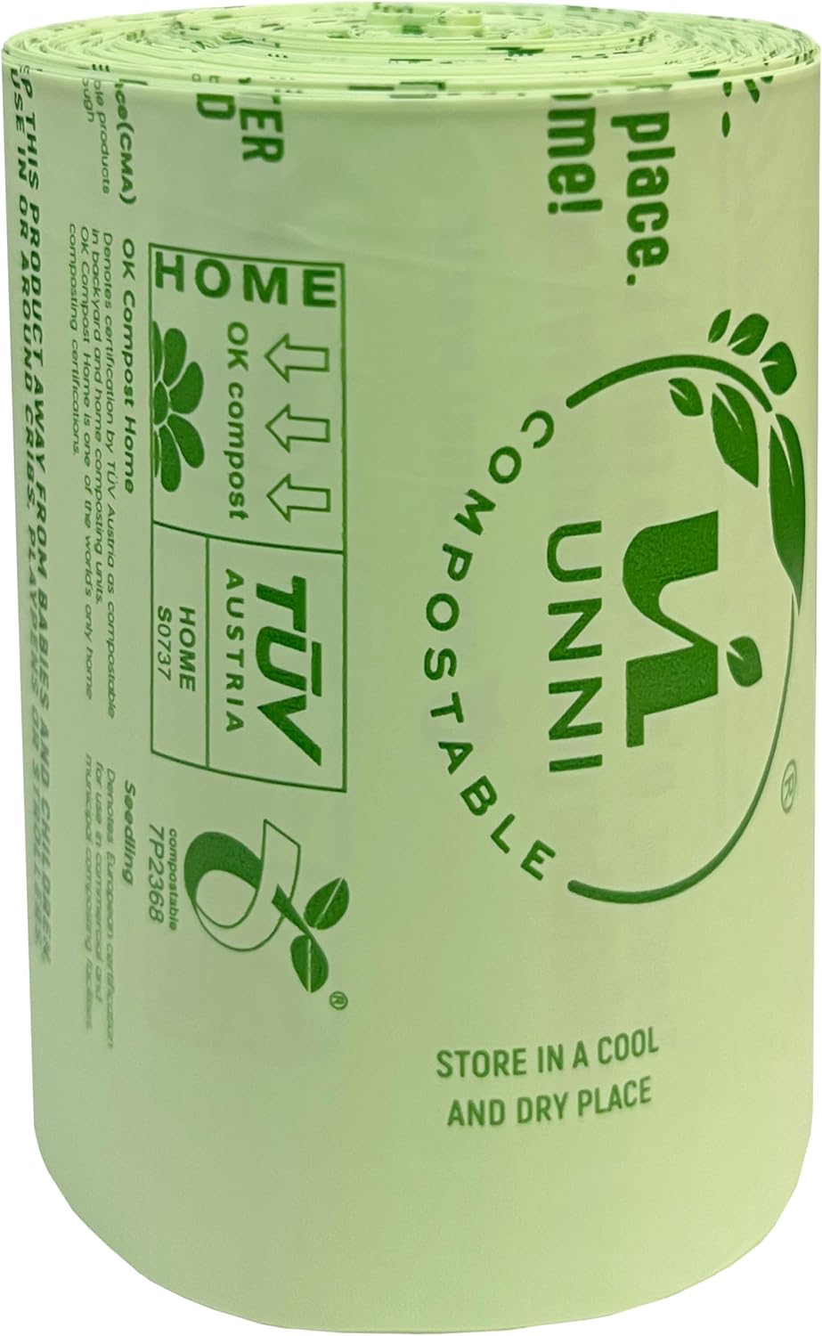 UNNI Compostable Trash Bags, 13 Gallon / 49.2 Liter, 50 Count, Extra Thick 0.9 Mil Tall Kitchen Food Scrap Bin Liners, Certified by BPI, CMA & OK compost HOME, Meets the ASTM D6400 Standard