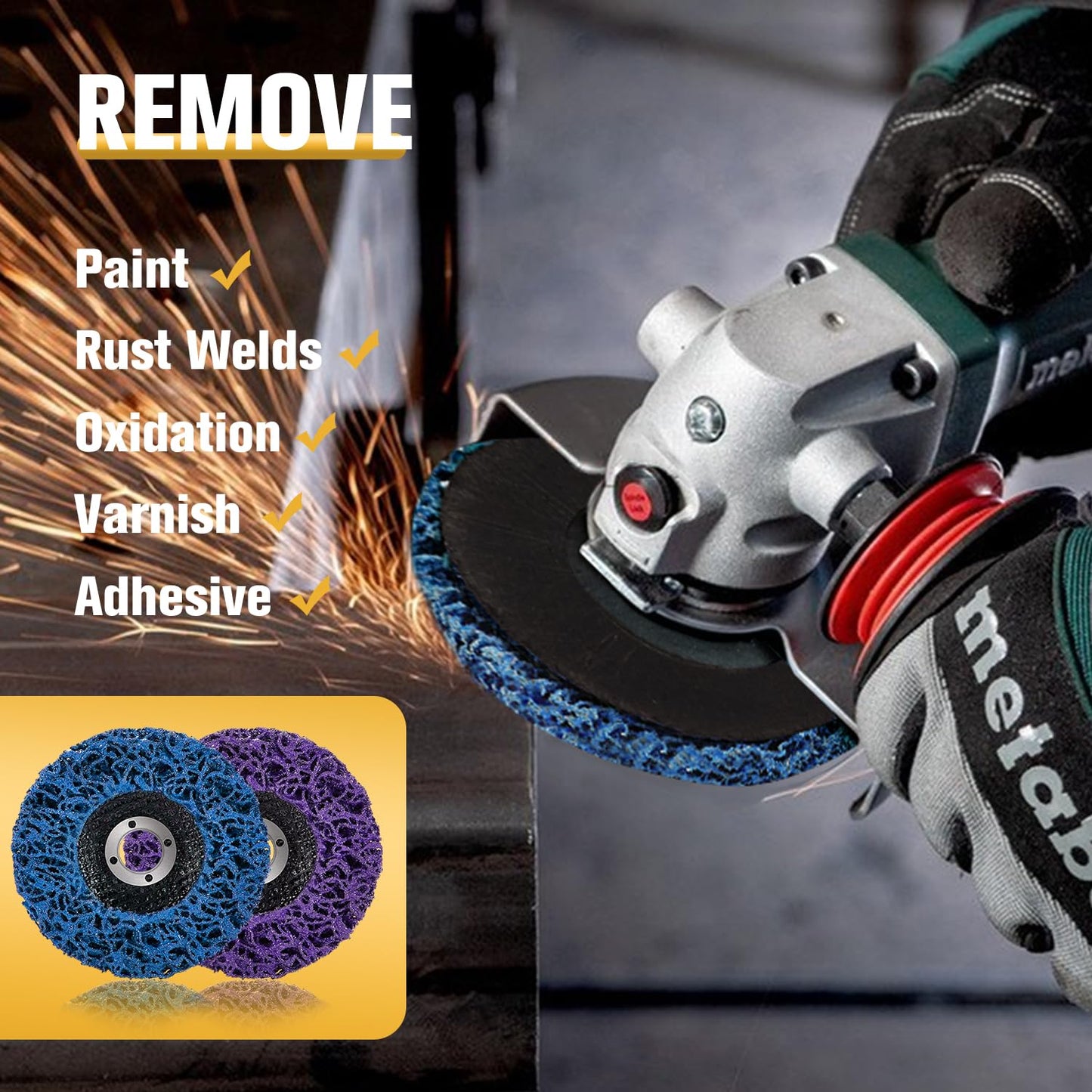 10 Pack Strip Disc Wheel for Angle Grinders Stripping Wheel, Paint Stripping Disc, Poly Abrasive Wheel for Metal Rust Welds, Oxidation, Paint Remover (4'' x 5/8''-Purple+Blue)