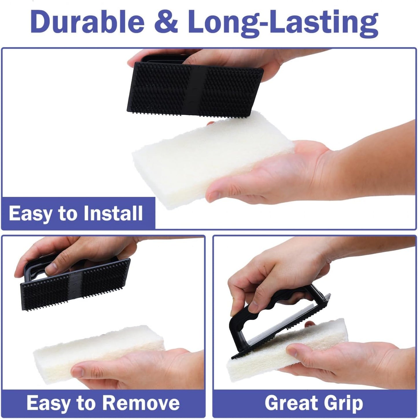 YoleShy Handled Scrubber Set, Non-Scratch Bathroom Scrubbing Pads, Bathtub Scrubber with Handle, Reusable Cleaning Sponge for Shower Tile, Bathtube, Sink, Spas Tubs & Swimming Pool Step