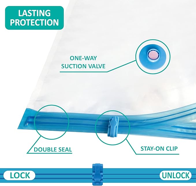 16 Pack Vacuum Storage Bags, Space Saver Bags (2Jumbo/2Large/3Medium/3Small/6Roll) Compression Storage Bags for Comforters and Blankets, Vacuum Sealer Bags for Clothes Storage, Hand Pump Included