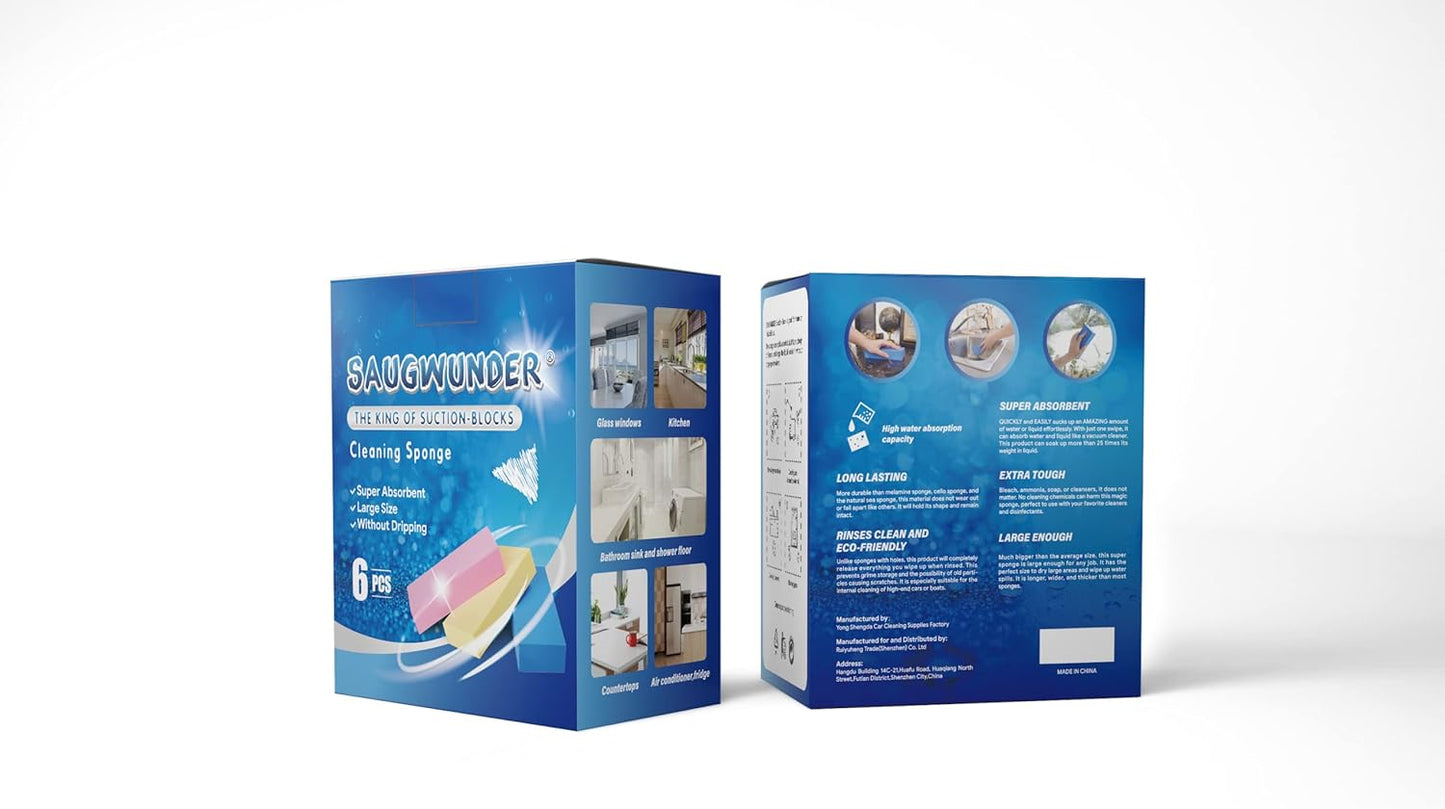 Super Absorbent Sponge Durable Stuff PVA Sponge Box High Water Absorbability Use in Car Boat Kayak After Shower Pick up Liquid Like Vacuum Cleaning Supplies (6 Blue Suction Sponges/Saver Pack)