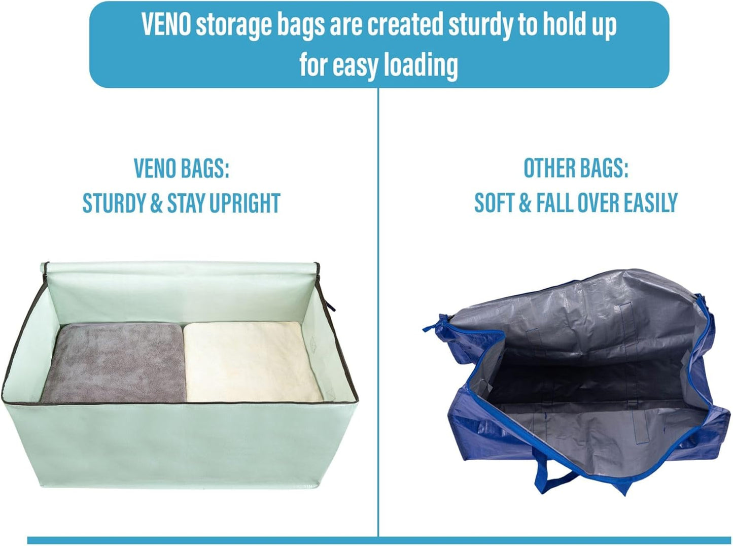 VENO 10 Pack Moving and Storage Bags, Heavy Duty, Alternative to Moving Boxes, Large Packing Totes Supplies for College Dorm Room with Zipper for Clothes, Wide Open Design (Shiny Light Green, 10 Pack)