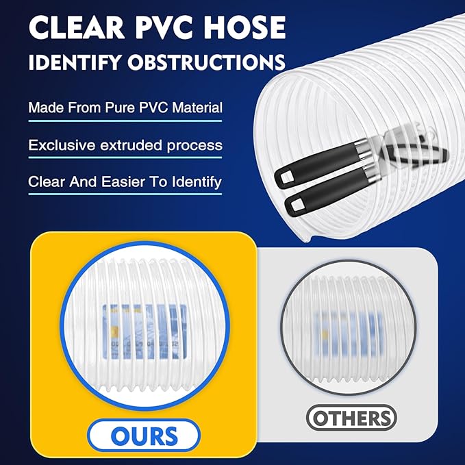 5" x 10' PVC Dust Collection Hose, Puncture-Resistant, Heavy-Duty Flexible Clear Fume Hose with Carbon Steel Wire Coil for Dust Collection Systems, Woodworking, Workshops