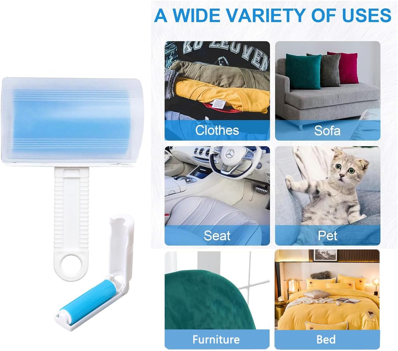 Reusable Portable Lint Roller 4 Pack, Washable Sticky Lint Roller Travel Pet Hair Remover Brush Include Medium/Mini Size Cleaner for Clothes, Cat Dog Hair, Funiture