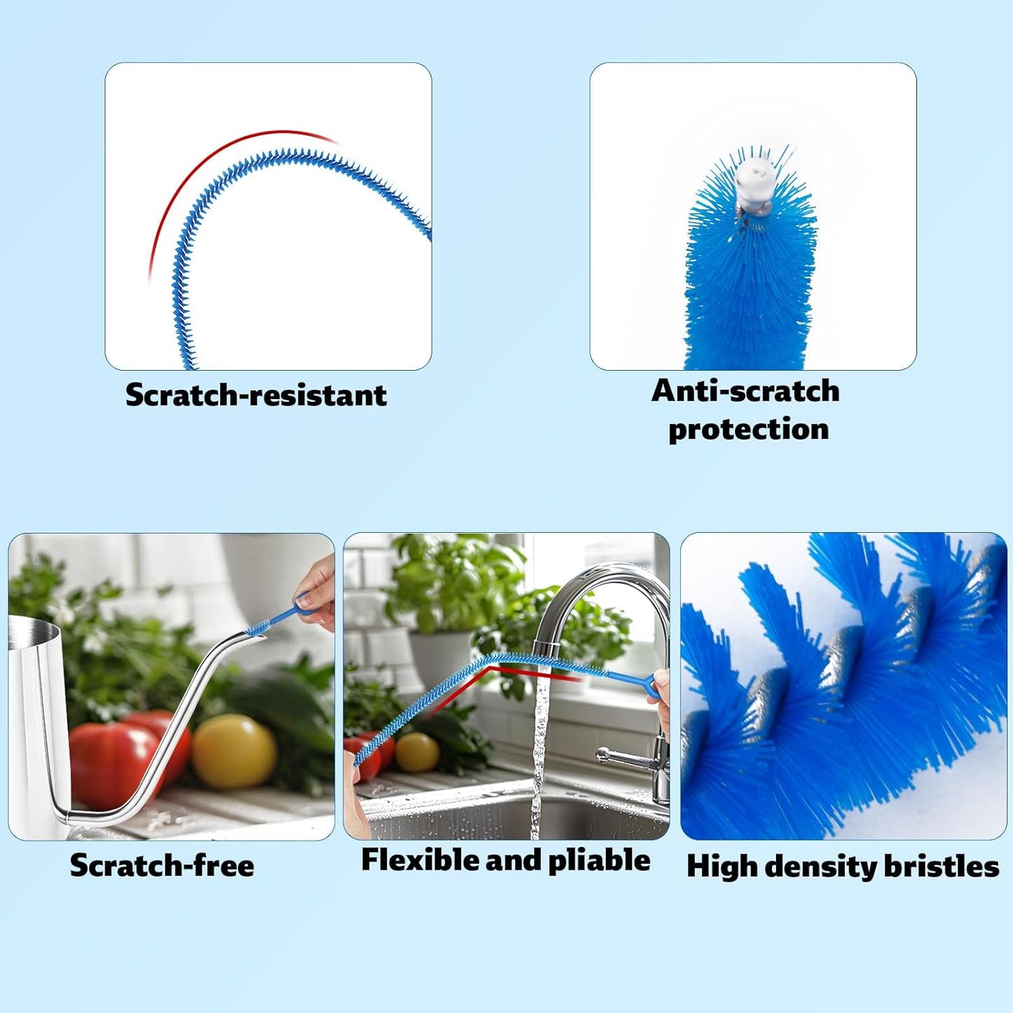 6pcs 12.4in Extra Long Straw Brushes for Stanley, 4 Diameters Full Bristles Coverage Straw Cleaner Brushes Reusable Cleaning Accessories for Tumbler Sippy Cup Bottle Tube(Blue)