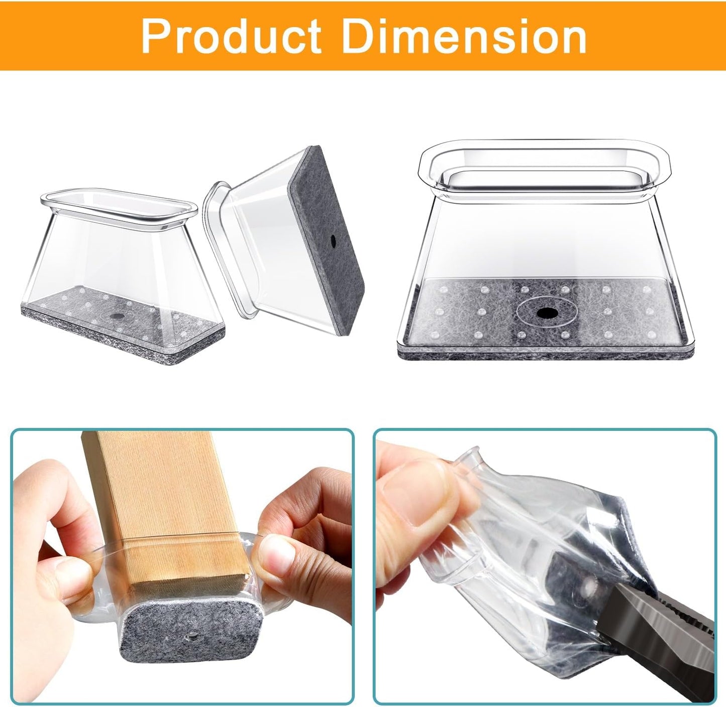 32 Pcs Rectangle Chair Leg Floor Protectors for Hardwood - Silicone Felt Furniture Pads, Scratch/Noise Reducing Covers, Large (Fit Perimeter 5" to 5-7/8")