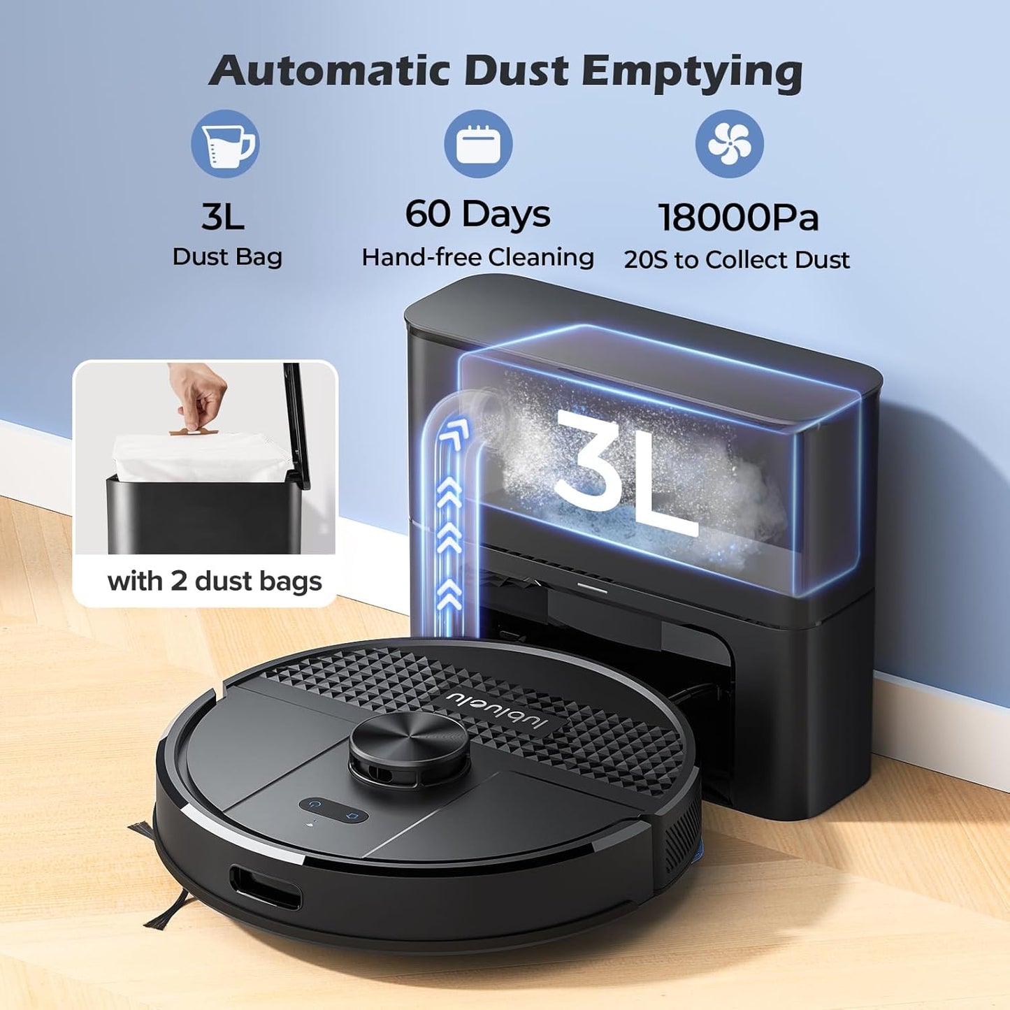 Lubluelu Robot Vacuum and Mop Combo, 5500Pa Robot Vacuum Cleaner with LDS9.0 LiDAR Navigation, Self-Empties for 60 Days, No-Go Zones, WiFi/App/Alexa Control, Ideal for Hard Floors, Carpet (SL68 Plus)