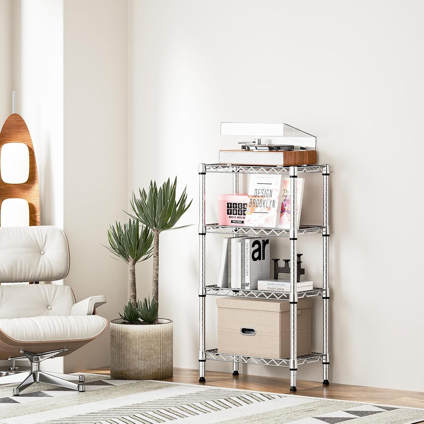 1000 lbs 4 Tier Shelf Metal Storage Shelves Wire Rack Closet Organizers with PP Board for Garage Kitchen Bathroom Laundry Chrome 11.8" D x 21.7" W x 39.5" H