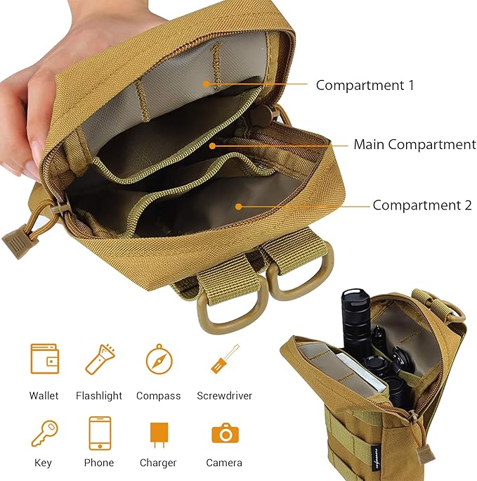 FUNANASUN 2 Pack Molle Pouches Tactical Pouch Small Molle Pouch Compact Water-Resistant EDC Pouch Molle Bag