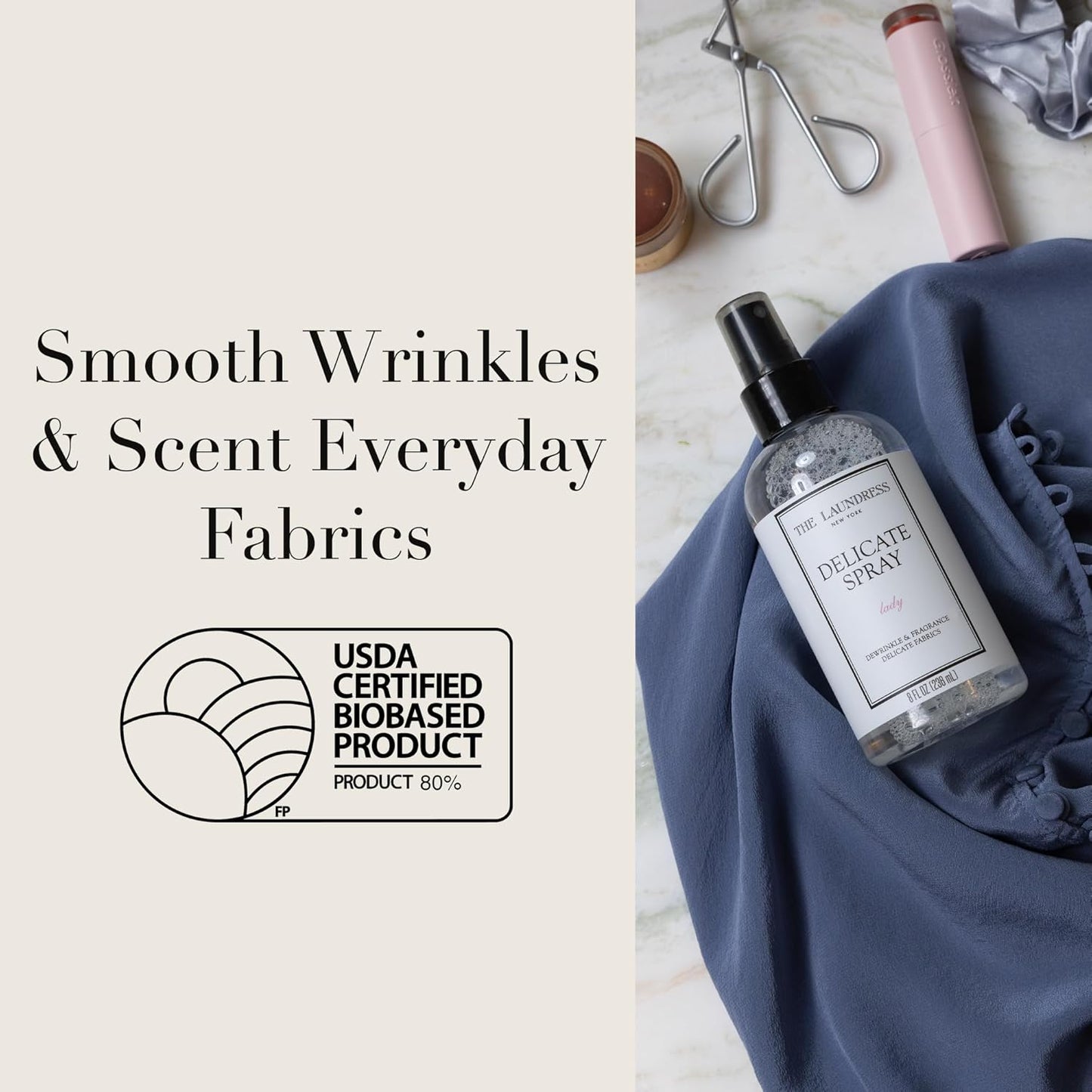 The Laundress Delicate Fabric Spray, Wrinkle Release Spray, Upholstery and Linen Spray, Silk & Lingerie Refresher, Lady Scent, Citrus, Rosewood, Musk, 8 Fl Oz