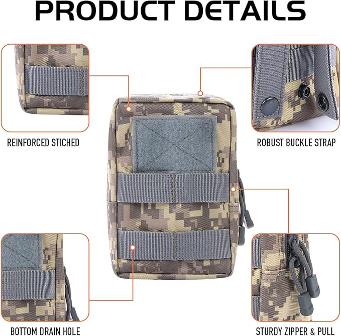 Gogoku 3 Pack Molle Pouch Combo Water Bottle Pouch Holder Tactical Molle Pouches Compact Utility Waist Bag Pack