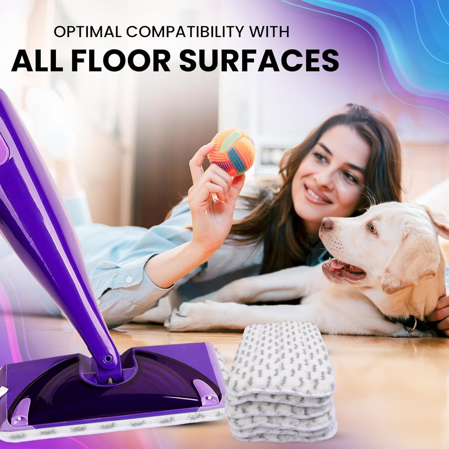 6pcs of Universal 11-inch Velcro Type Reusable Floor Mop Pads Compatible with Swiffer Wet Jet Refills Machine Washable Thick Microfiber Wet Pads for Hardwood and Household Cleaning Supplies (6pcs)