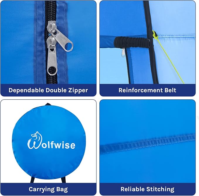 WolfWise Portable Pop Up Privacy Shower Tent, Spacious Changing Room, Dressing Room, Sun Sunshade Canopy Outdoor Rain Shelter, Backpack Privacy Shelters for Camping, Hiking, Beach, Toilet, Blue