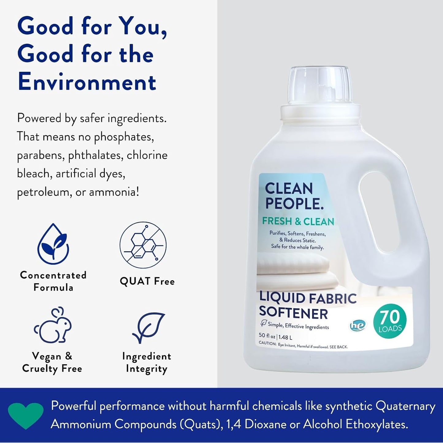 The Clean People Liquid Fabric Softener - Softens & Removes Static Cling - Vegan (100 Fl Oz, Fresh & Clean)