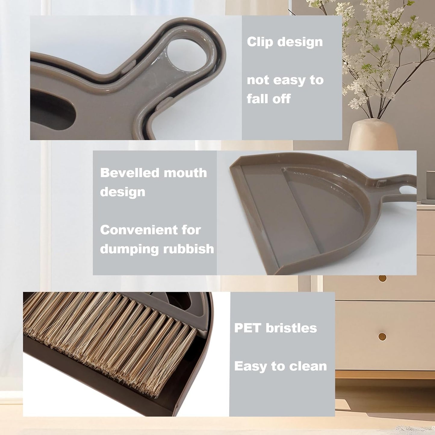 Mini Broom and Dustpan Set Hand Broom with Dustpan Portable Housekeeping Cleaning Tools for Desk,Counter,Sofa,Kitchen,Office,Nest (Coffee)