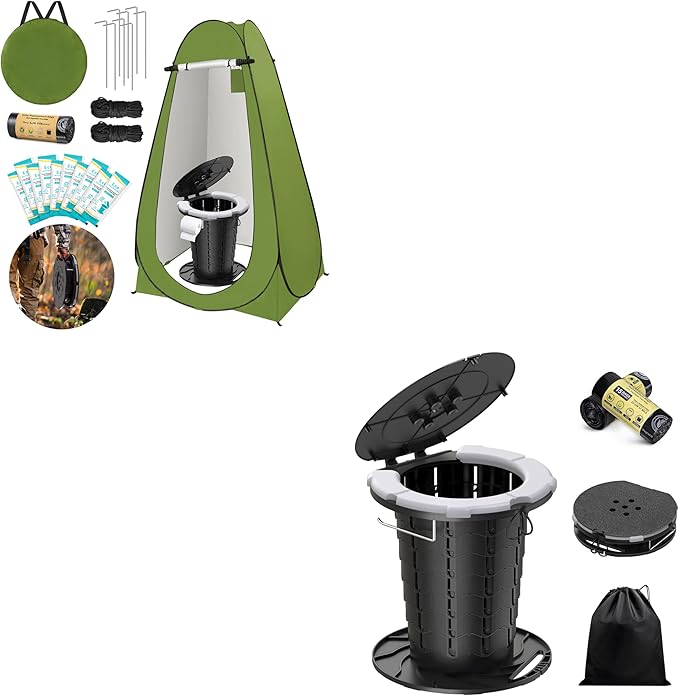 BLIKA Portable Toilet Kit for Camping, Camp Toilet with Pop-Up Privacy Tent, Toilet Bags and Eco Absorbent Gel, Foldable Portable Toilet for Adults, Portable Outdoor Shower Tent Camp Toilet