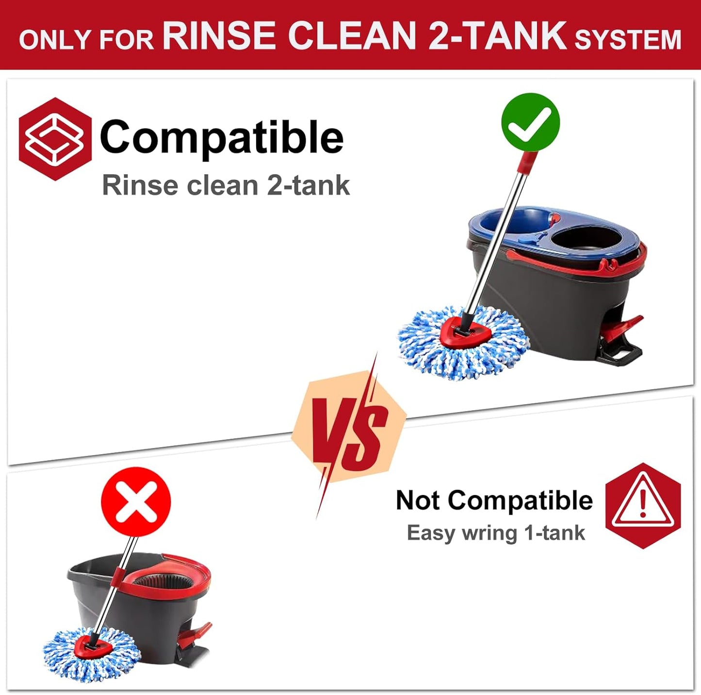 2 Pack Spin mop Replacement Head, Spin mop Scrub Brush,Microfiber Mop Refills, Easy to Replace,for Bathroom,Kitchen,Tub and Tile,Easy Cleaning,Suitable for Ocedar RinseClean 2-Tank System Spin Mop (B)