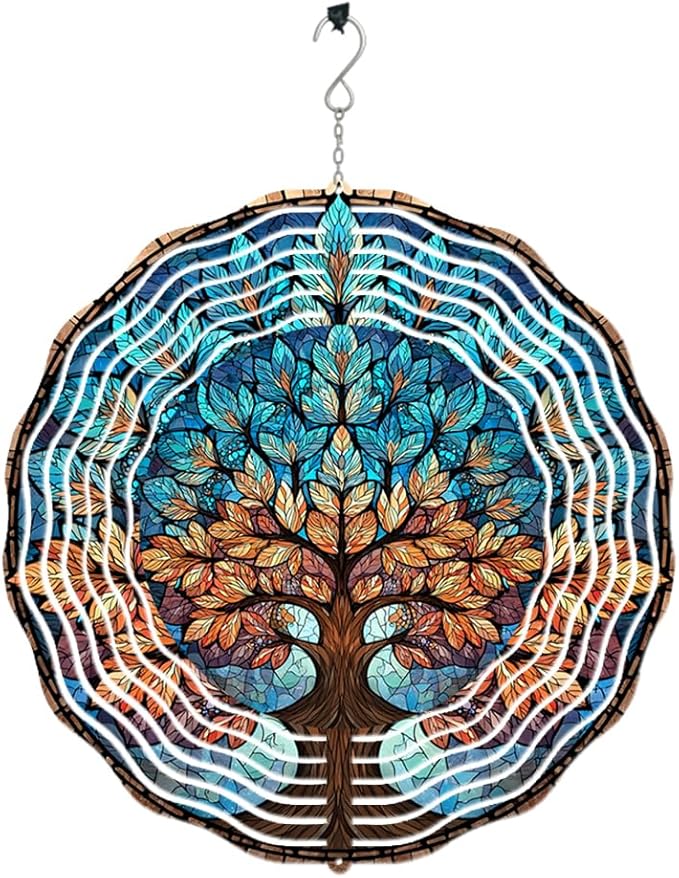 3D Wind Spinner for Garden - 10inch Stainless Steel with Double-Sided UV Printing | High-Resolution Images | Weather-Resistant Outdoor Spinning Decor for Patio, Yard & Gifts (Colorful Tree)
