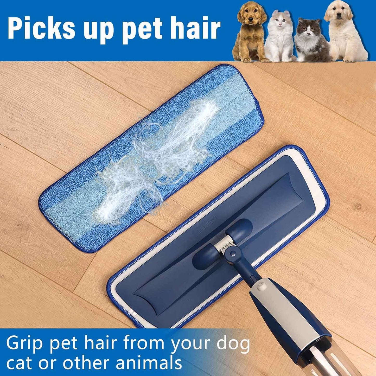 16.5 inch Mop Pads Refills, 3 Pack Microfiber Reusable Replacement Mop Pads Flat Replacements Heads for Wet Or Dry Floor Cleaning and Scrubbing, Blue Cloth