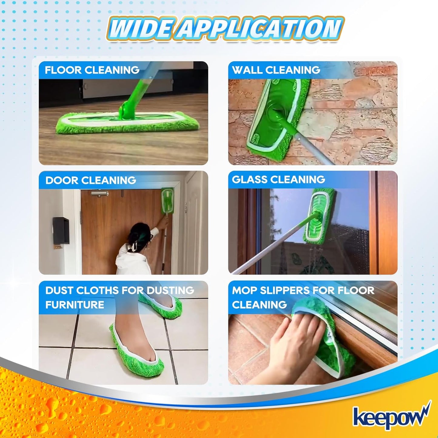 KEEPOW Reusable Microfiber Mop Pads for Swiffer Sweeper Mop, Washable Wet Pad Refills for Wet & Dry Use, Microfiber Dry Sweeping Cloths for Hardwood Floor Cleaning, 2 Pack (Mop is Not Included)