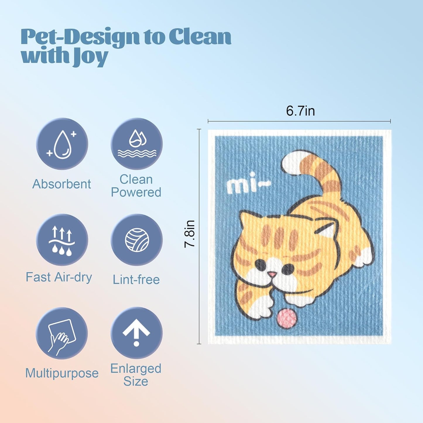 JOYMOOP Cartoon Cellulose Cleaning Cloth, Reusable Absorbent Dish Towels, Non-Scratch Washable Rags for Cookware, Kitchen and Household Cleaning - 6pcs, 6.7×7.9inch