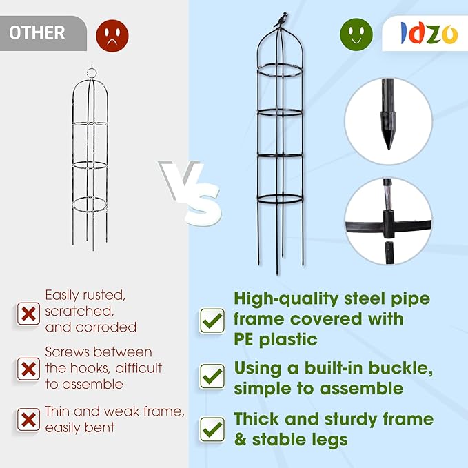 Idzo Plastic Obelisk Trellis for Climbing Plants Outdoor 5.8 Feet Tall, 70in Garden Trellis for Garden Outdoor Potted Plant Support, 1pc, Obelisk Trellises _ Plastic Coated