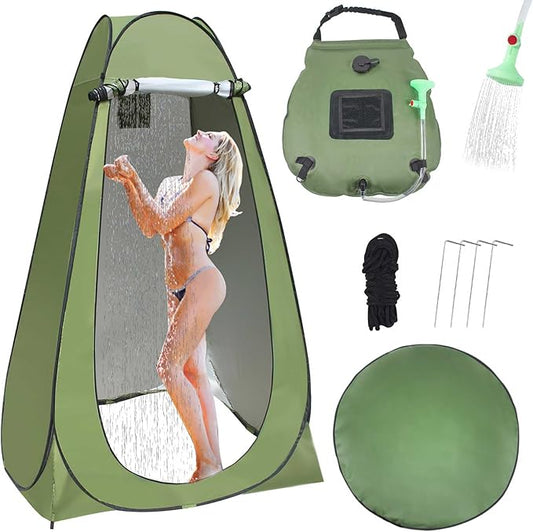 Camping Shower Tent,Pop Up Privacy Tent with Solar Shower Bag,Waterproof Pop Up Shower Tent for Portable Outdoor Toilet Shower Changing Room Sun Shelter Camping (Black/Camouflag/Green)